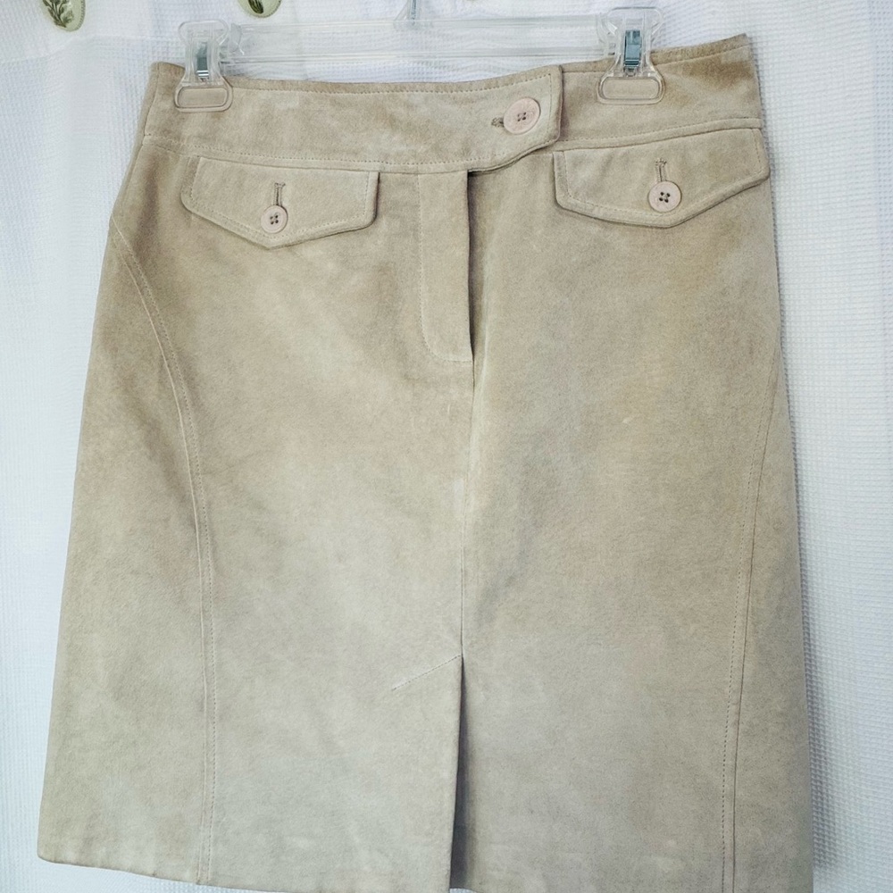 LOFT Beige Suede Leather Pencil Skirt